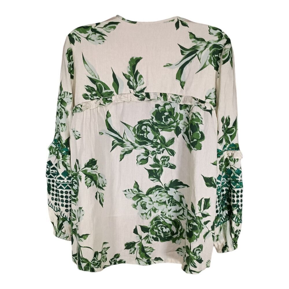 Vineet Bahl Anthropologie Tunic Blouse Top Embroidered Floral Linen Womens XS - Picture 3 of 6